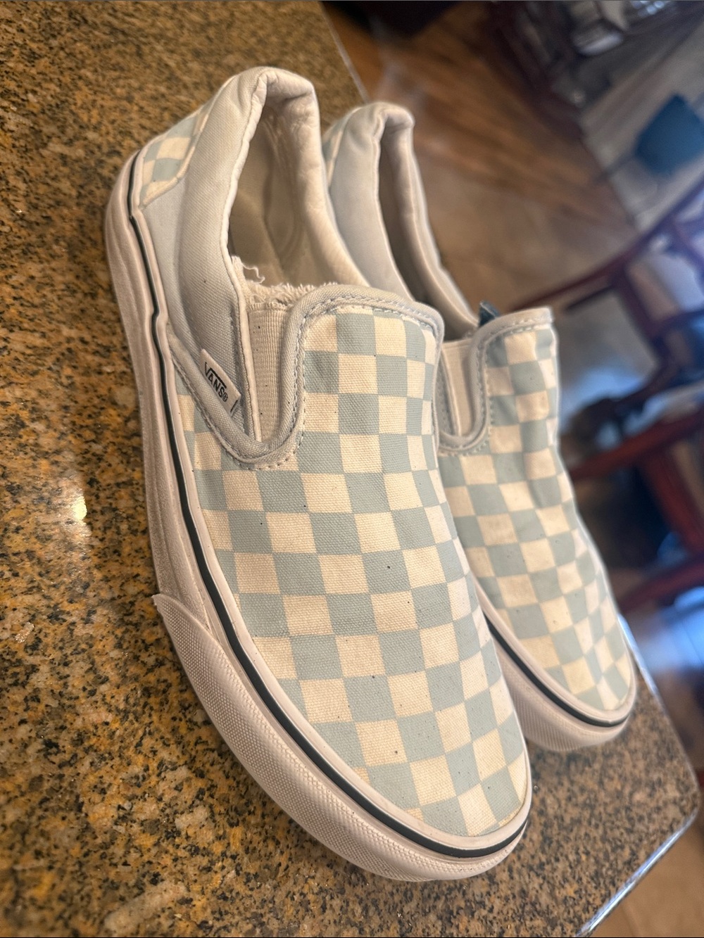 Vans Kids Slip-On Checkerboard Sneakers - Light Blue and White